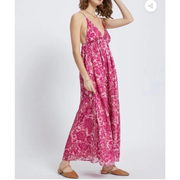 Pink Gold Metallic Beautiful Maxi Dress Romantic Feminine Resort Wear NWT - Picture 2 of 6